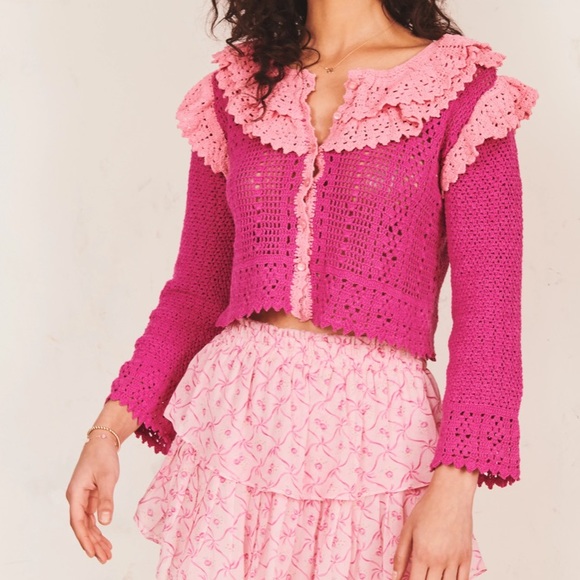 LoveShackFancy hand crochet cardigan sz Xs. NWOT!